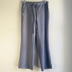 Scrub pants sz Small  ‘Med Couture’ stretchy quick dry boot cut/flare gray teal